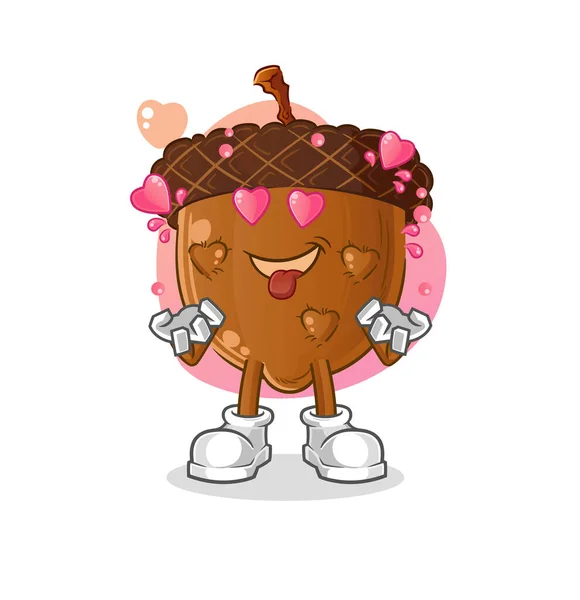 Acorn Head Cartoon Fallin Love Vector Cartoon Character — 图库矢量图片