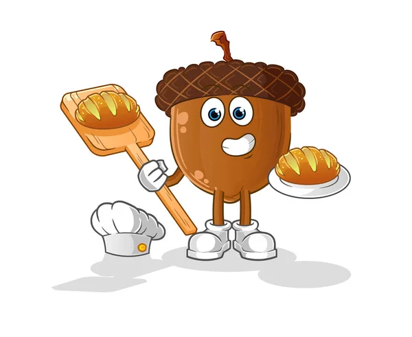 Acorn Head Cartoon Baker Bread Cartoon Mascot Vector — Vector de stock