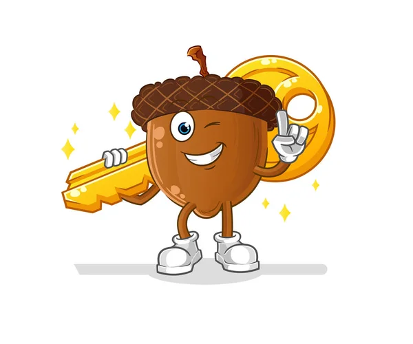 Acorn Head Cartoon Carry Key Mascot Cartoon Vector — Stockvektor