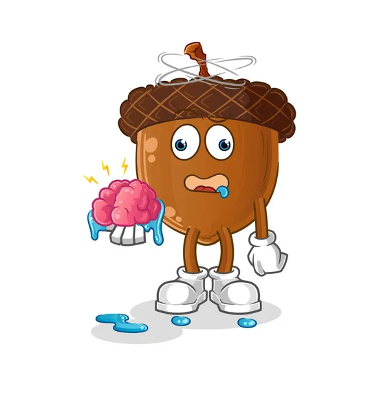 Acorn Head Cartoon Brain Vector Cartoon Character — Stok Vektör