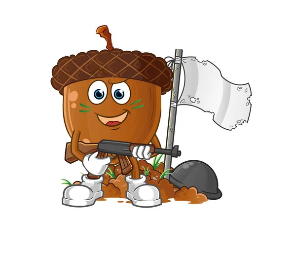 Acorn Head Cartoon Army Character Cartoon Mascot Vector — Vetor de Stock