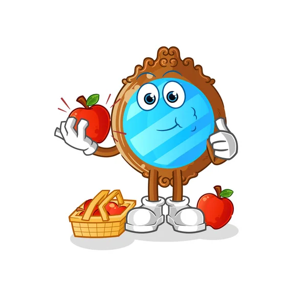 Mirror Eating Apple Illustration Character Vector — Vettoriale Stock