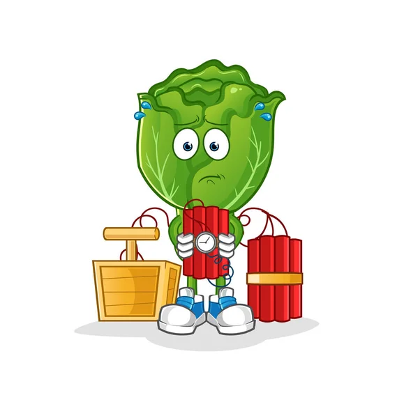 Cabbage Head Cartoon Holding Dynamite Character Cartoon Vector — Stock Vector