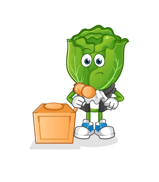 Cabbage Head Cartoon Judge Holds Gavel Character Vector — Stockový vektor