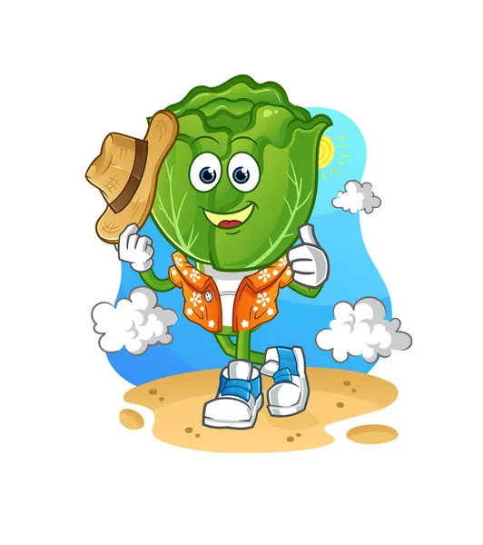 Cabbage Head Cartoon Vacation Cartoon Mascot Vector — Stockvektor