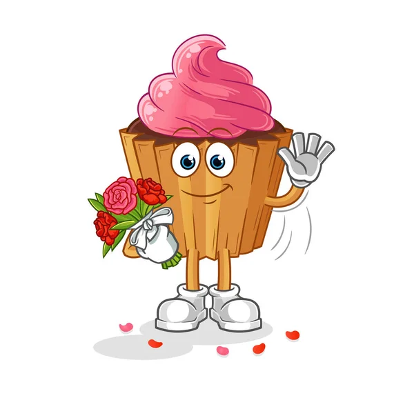 Cupcake Bouquet Mascot Cartoon Vector — Stock Vector