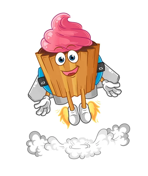 Cupcake Jetpack Mascot Cartoon Vector — Stockvector