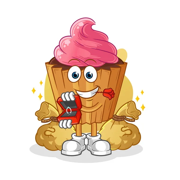 Cupcake Propose Ring Cartoon Mascot Vector — Wektor stockowy