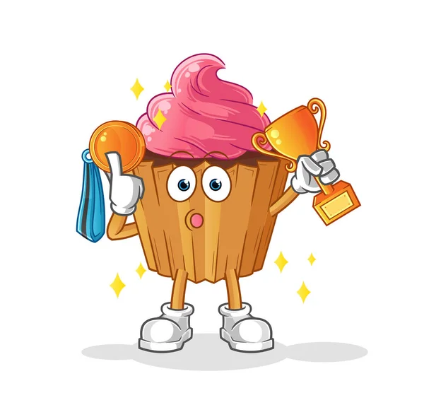 Cupcake Winner Trophie Cartoon Character — Vetor de Stock