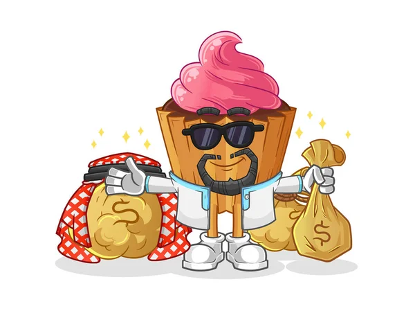 Cupcake Rich Arabian Mascot Cartoon Vector — Stok Vektör