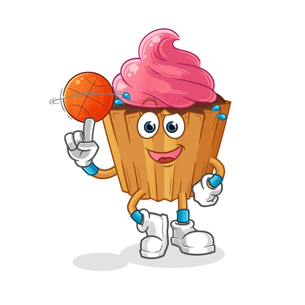 Cupcake Playing Basket Ball Mascot Cartoon Vector — Stock Vector
