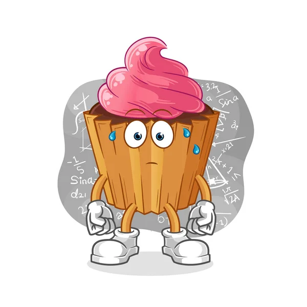Cupcake Thinking Hard Vector Cartoon Character — Vetor de Stock