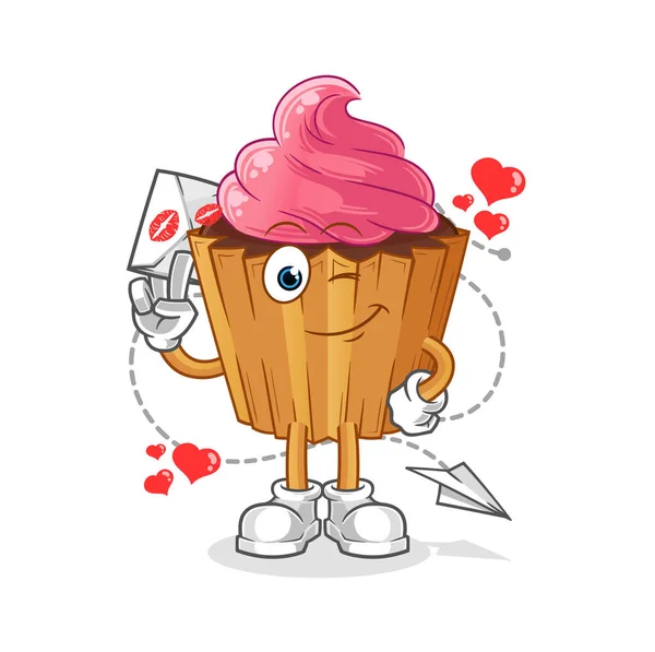 Cupcake Hold Love Letter Illustration Character Vector — Wektor stockowy