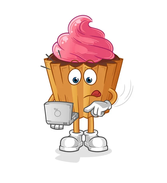 Cupcake Laptop Mascot Cartoon Vector — Wektor stockowy