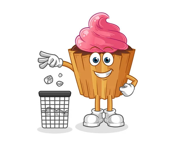 Cupcake Throw Garbage Mascot Cartoon Vector — Wektor stockowy