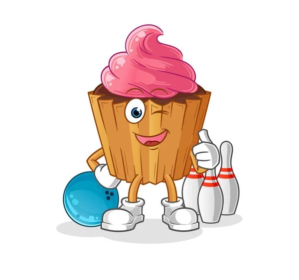 Cupcake Play Bowling Illustration Character Vector — Stockvector