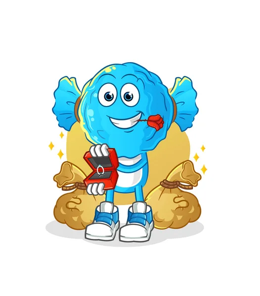 Candy Head Cartoon Propose Ring Cartoon Mascot Vector — Vector de stock