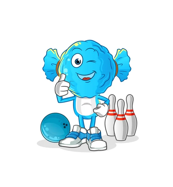 Candy Head Cartoon Play Bowling Illustration Character Vector — Stock Vector