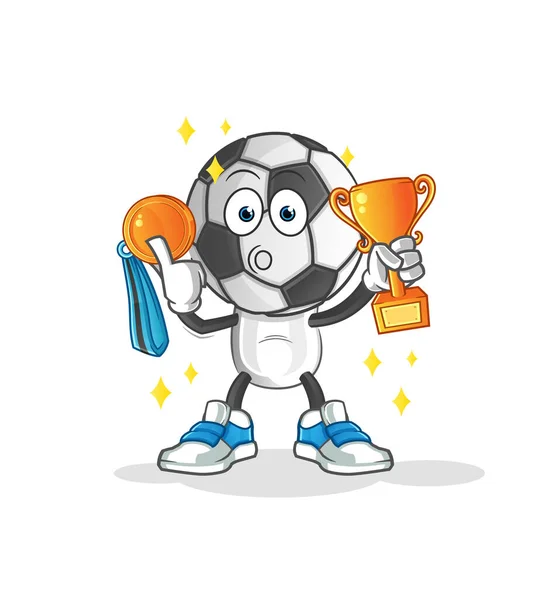 Football Head Cartoon Winner Trophie Cartoon Character — Stock Vector