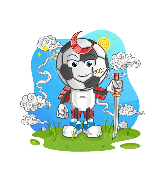 Cabeza Fútbol Samurai Dibujos Animados Vector Mascota Dibujos Animados — Archivo Imágenes Vectoriales