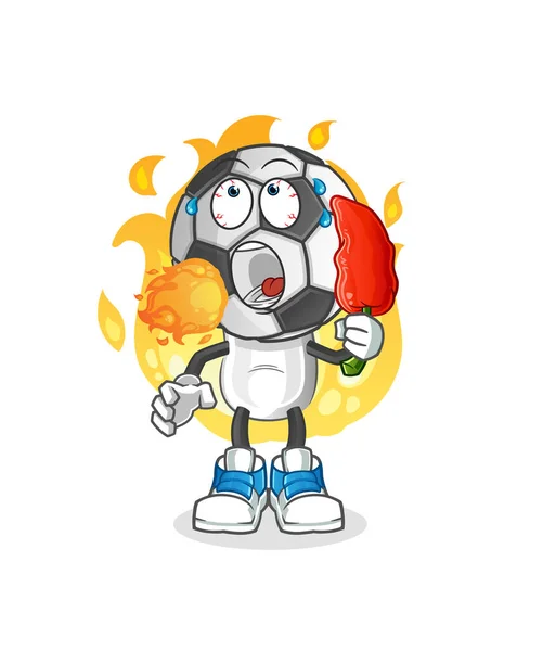Football Head Cartoon Eat Hot Chilie Mascot Cartoon Vector — Vector de stock