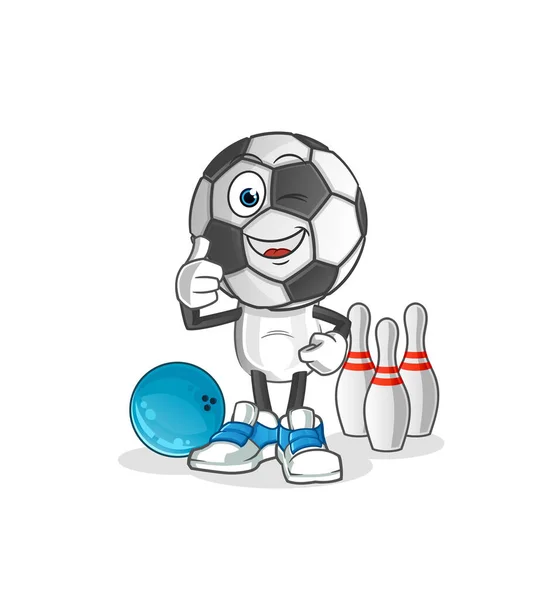 Football Head Cartoon Play Bowling Illustration Character Vector — Stock Vector