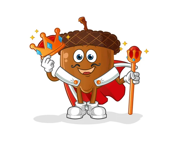 Acorn Head Cartoon King Vector Cartoon Character — Stockový vektor