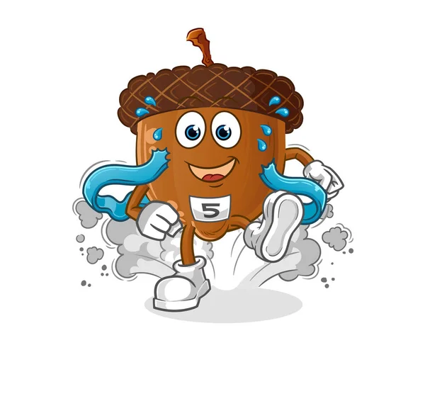 Acorn Head Cartoon Runner Character Cartoon Mascot Vector — ストックベクタ