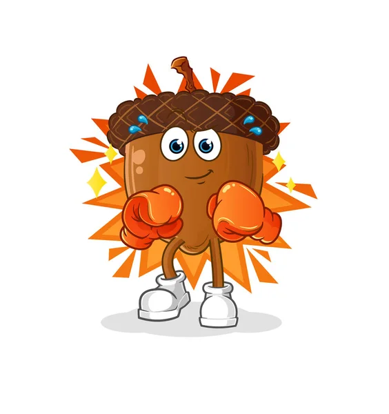 Acorn Head Cartoon Boxer Character Cartoon Mascot Vector — Stockový vektor
