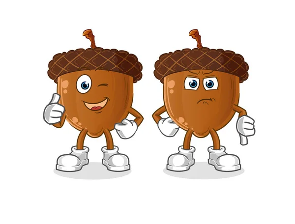 Acorn Head Cartoon Thumbs Thumbs Cartoon Vector — Stockvektor