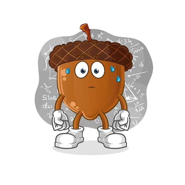 Acorn Head Cartoon Thinking Hard Vector Cartoon Character — Stok Vektör