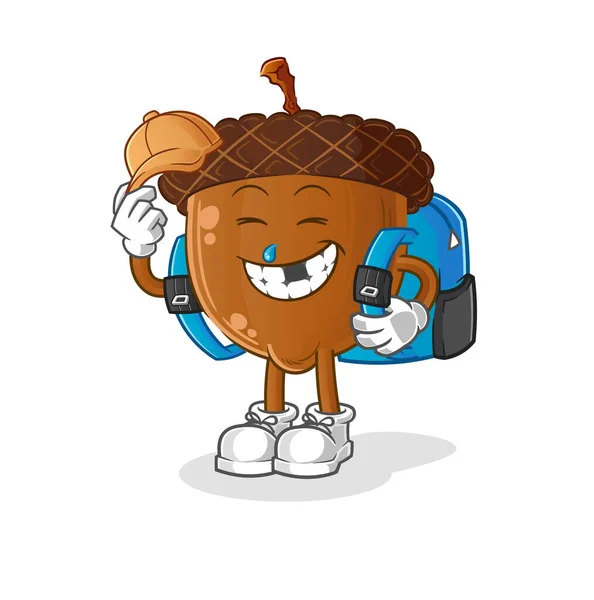 Acorn Head Cartoon Goes School Vector Cartoon Character — Vector de stock