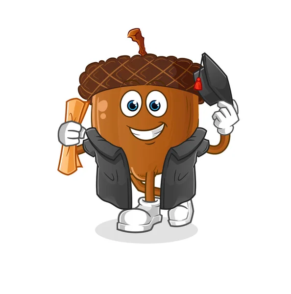 Acorn Head Cartoon Graduation Vector Cartoon Character — Stok Vektör