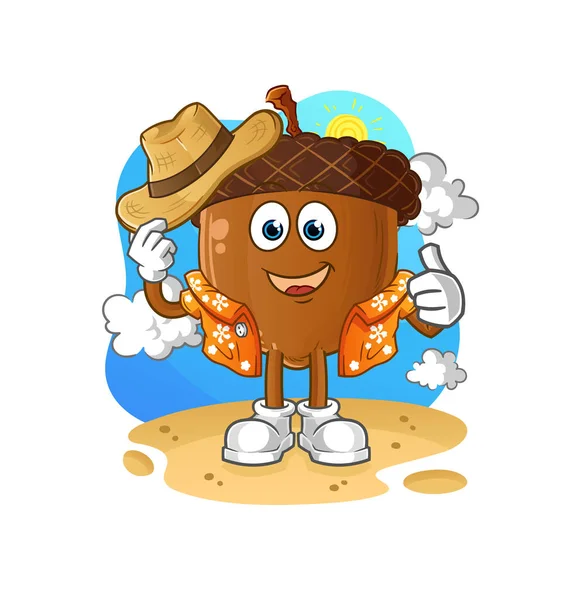 Acorn Head Cartoon Vacation Cartoon Mascot Vector — Stok Vektör