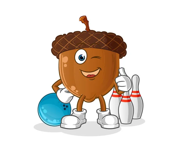 Acorn Head Cartoon Play Bowling Illustration Character Vector — Vettoriale Stock