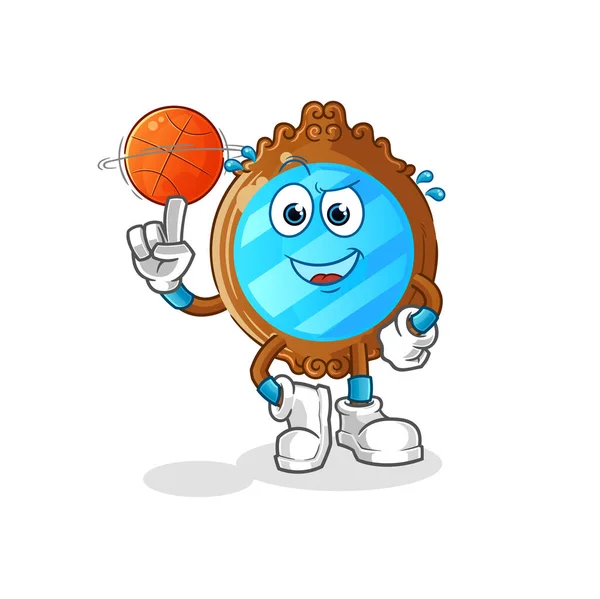 Mirror Playing Basket Ball Mascot Cartoon Vector — Stockvektor