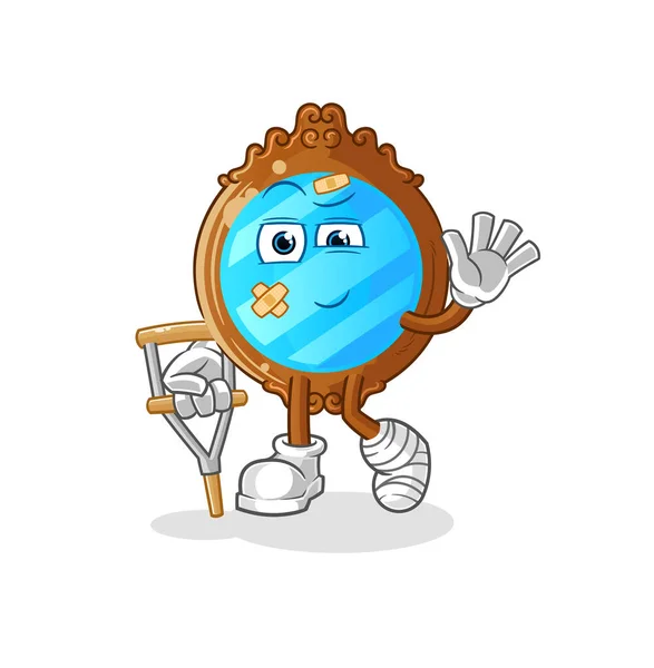 Mirror Sick Limping Stick Cartoon Mascot Vector — Vetor de Stock