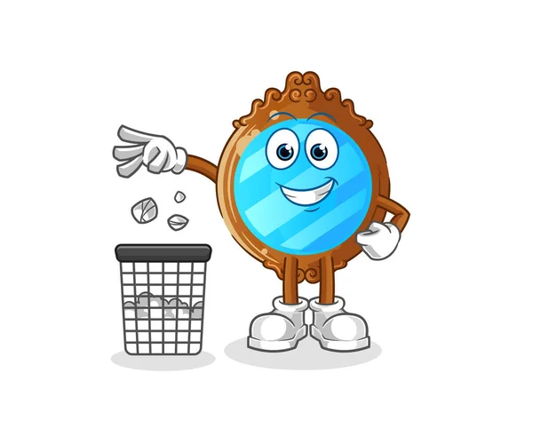 Mirror Throw Garbage Mascot Cartoon Vector — Stock Vector