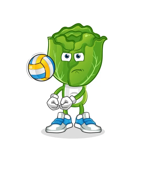 Cabbage Head Cartoon Play Volleyball Mascot Cartoon Vector — Stock Vector