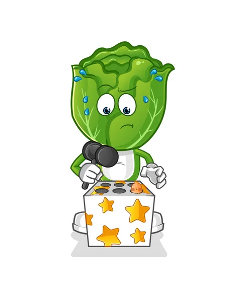 Cabbage Head Cartoon Play Whack Mole Mascot Cartoon Vector — Stock Vector