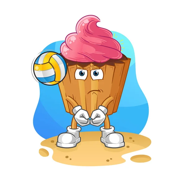 Cupcake Play Volleyball Mascot Cartoon Vector — Stockvector