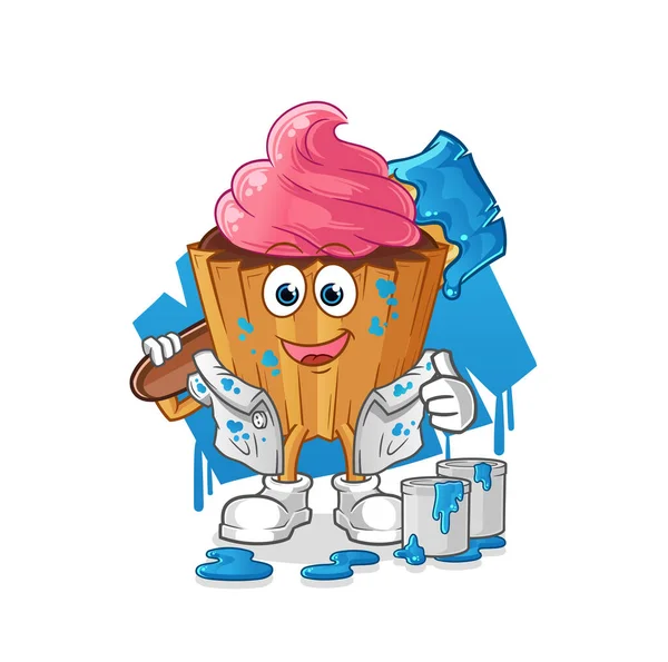 Cupcake Painter Illustration Character Vector — Stockvektor