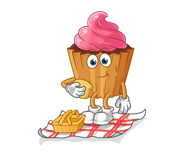 Cupcake Picnic Cartoon Cartoon Mascot Vector — Stockvector