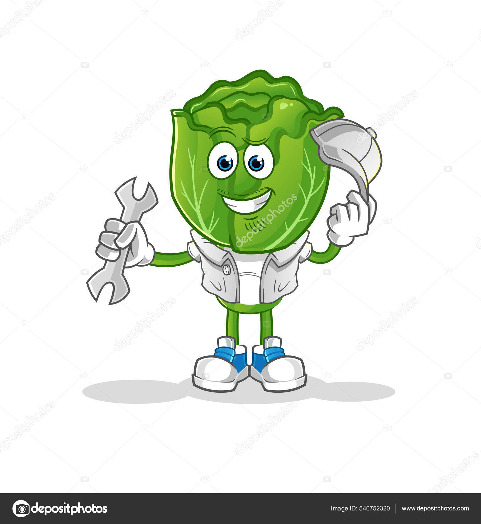 Cabbage Head Cartoon Mechanic Cartoon Cartoon Mascot Vector Ilustración