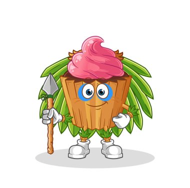 cupcake tribal man mascot. cartoon vector
