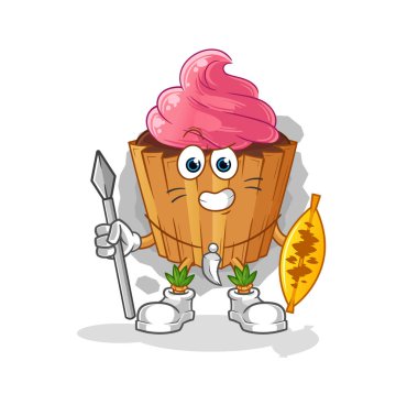 cupcake african tribal fighter mascot. cartoon vector