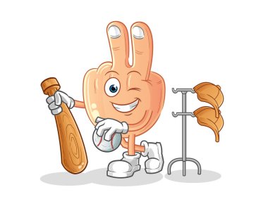 peace finger head cartoon playing baseball mascot. cartoon vector