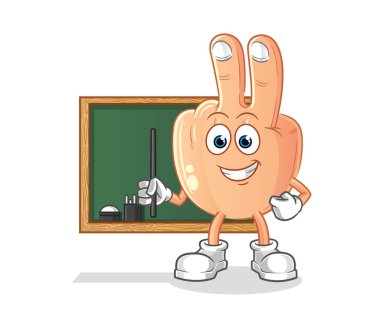 peace finger head cartoon teacher vector. cartoon character