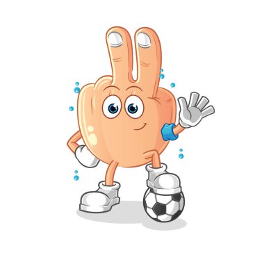 peace finger head cartoon playing soccer illustration. character vector