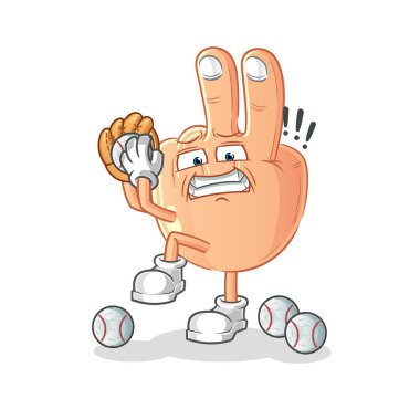 peace finger head cartoon baseball pitcher. cartoon mascot vector